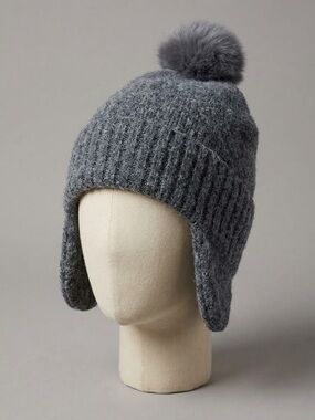 Bershka Dark Gray Pom-Pom Earflap Beanie